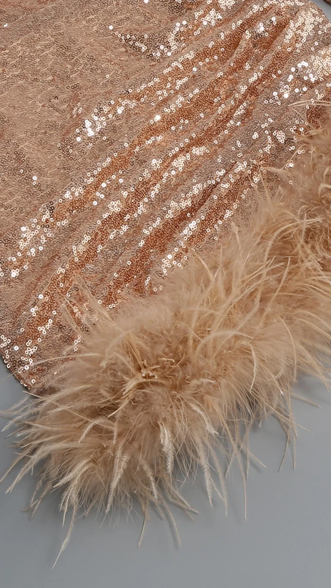 SEQUIN FEATHER MINI DRESS IN ROSE GOLD Gloria Lanvin