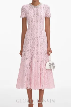 Sequin Floral Lace Midi Dress in pink Gloria Lanvin