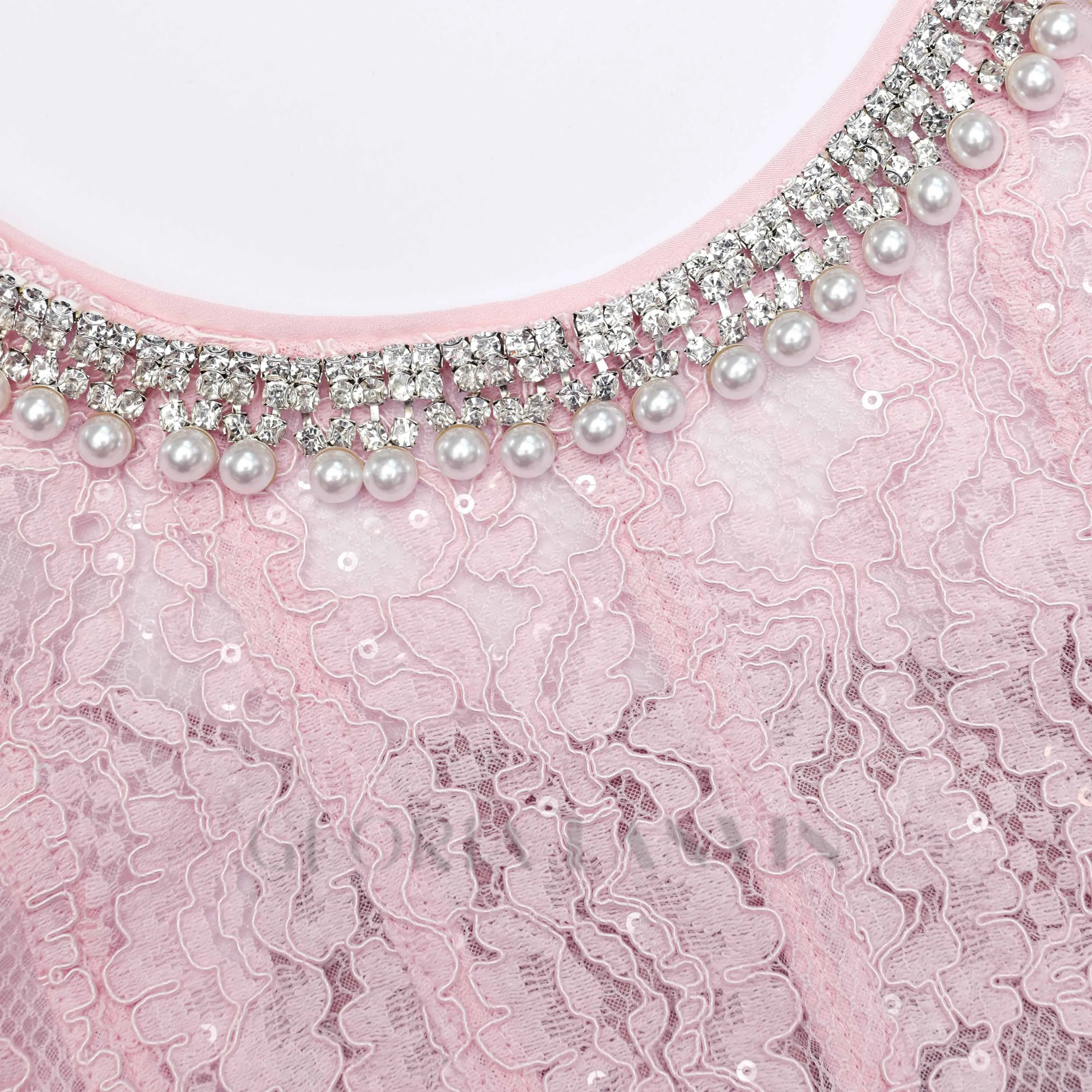 Sequin Floral Lace Midi Dress in pink Gloria Lanvin