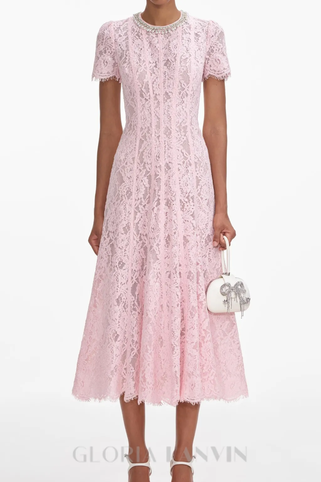 Sequin Floral Lace Midi Dress in pink Gloria Lanvin