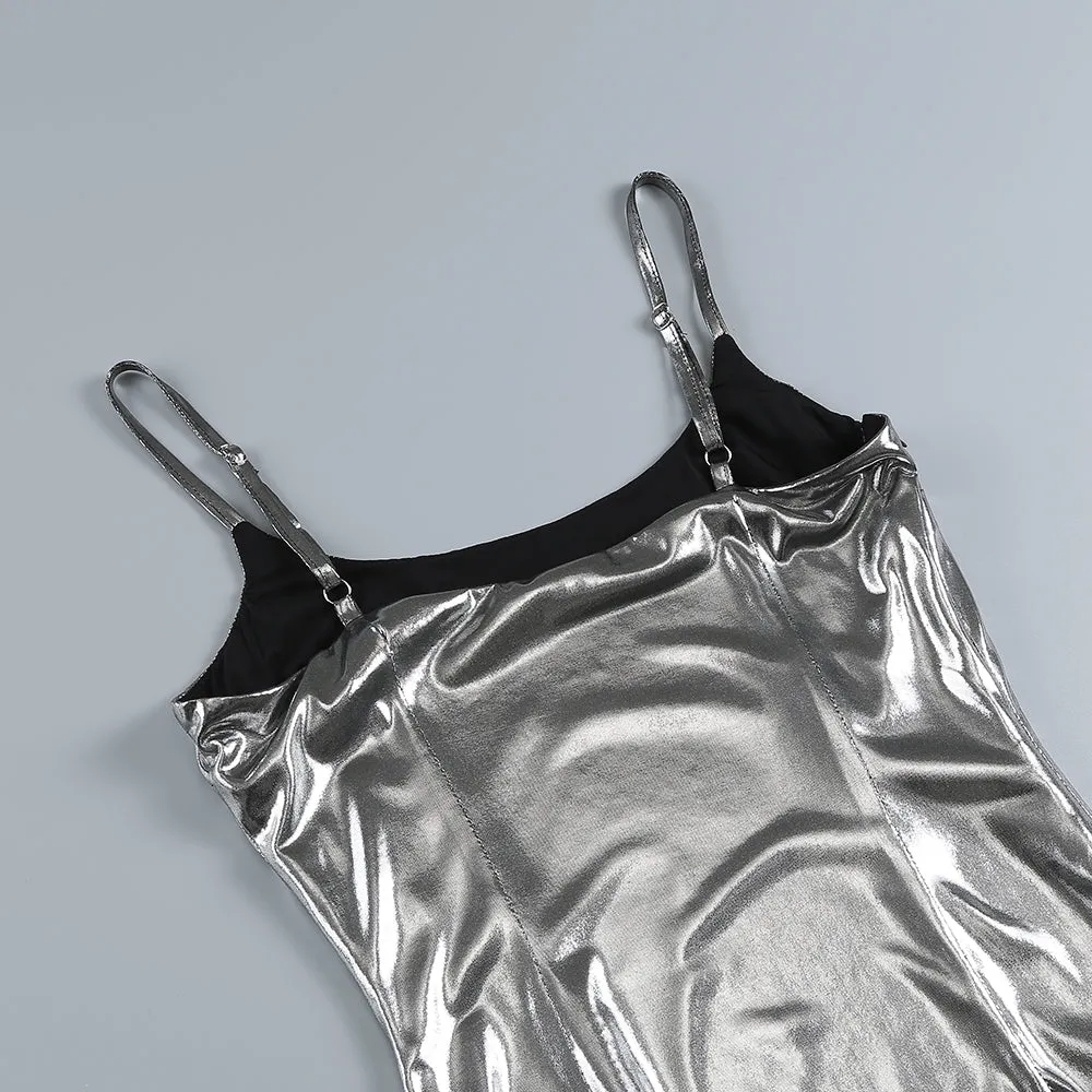 SEQUIN FLUTED MAXI DRESS IN SILVER Gloria Lanvin