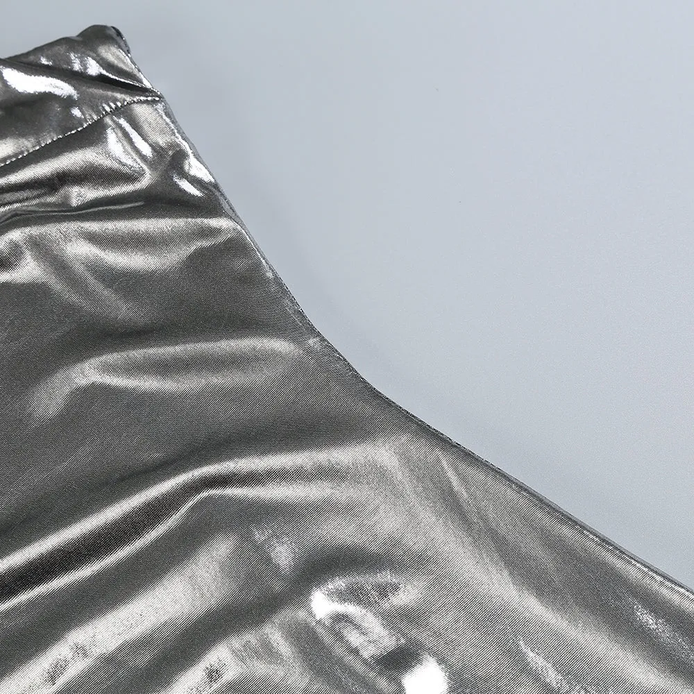 SEQUIN FLUTED MAXI DRESS IN SILVER Gloria Lanvin