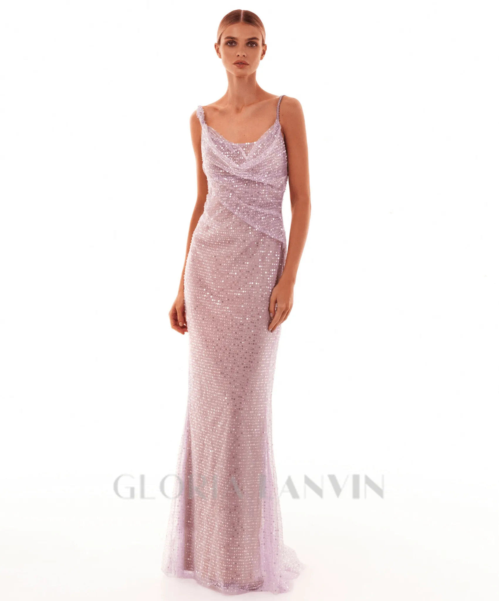 SEQUIN GLITTERING MAXI DRESS IN PALE PURPLE Gloria Lanvin