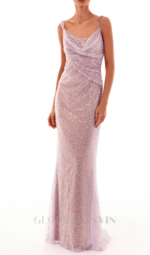 SEQUIN GLITTERING MAXI DRESS IN PALE PURPLE Gloria Lanvin