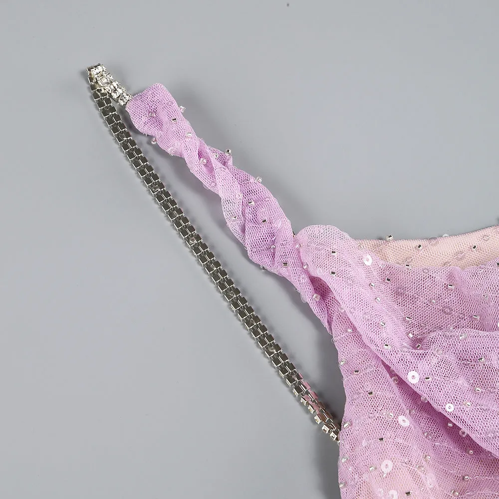 SEQUIN GLITTERING MAXI DRESS IN PALE PURPLE Gloria Lanvin