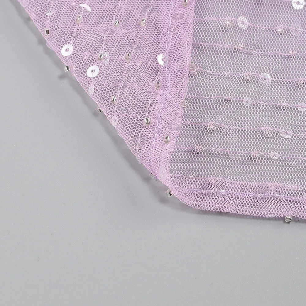 SEQUIN GLITTERING MAXI DRESS IN PALE PURPLE Gloria Lanvin