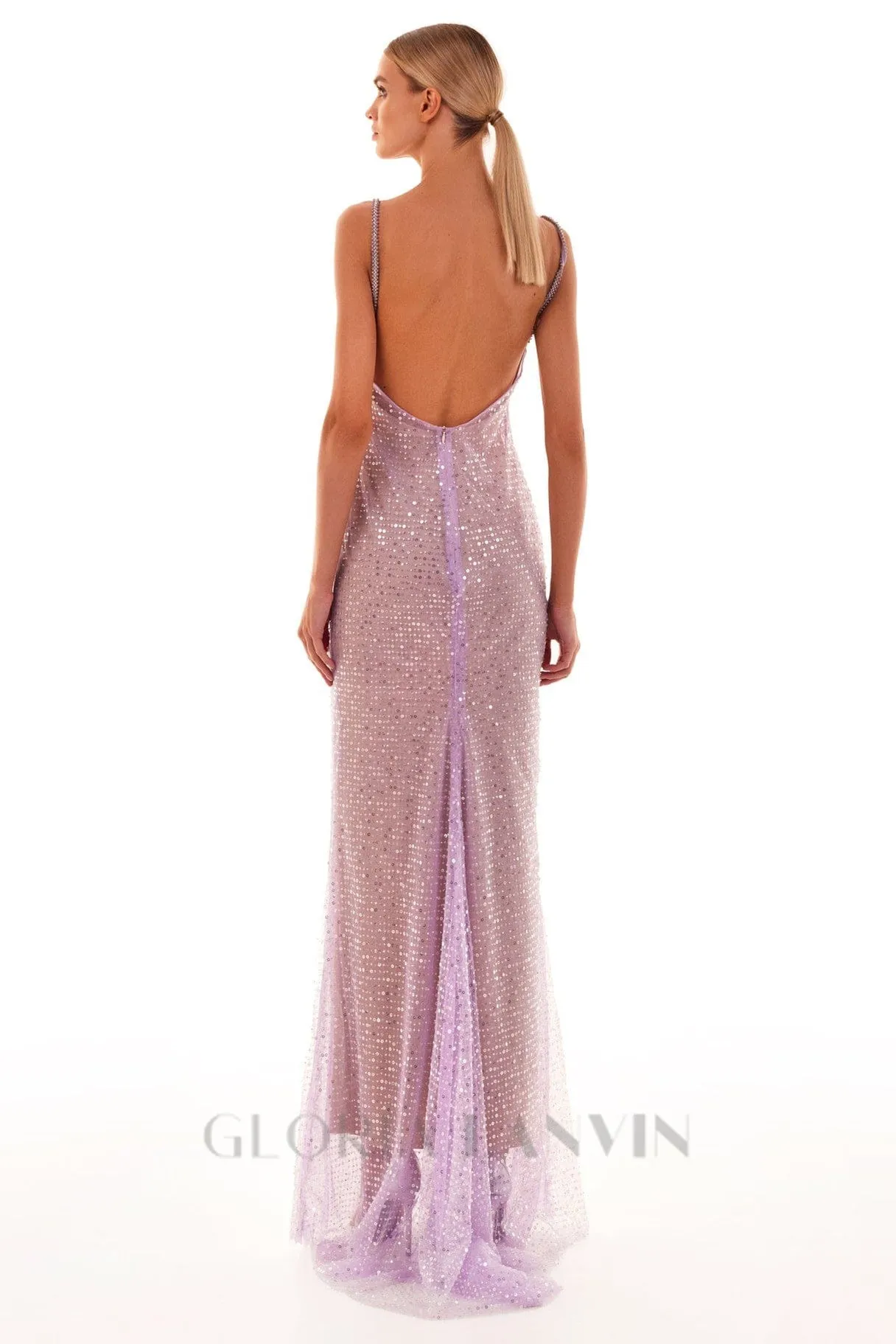 SEQUIN GLITTERING MAXI DRESS IN PALE PURPLE Gloria Lanvin