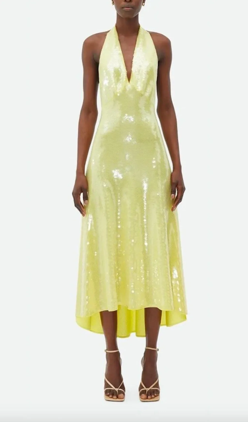 SEQUIN HALTER NECK A-LINE BACKLESS MIDI DRESS Gloria Lanvin