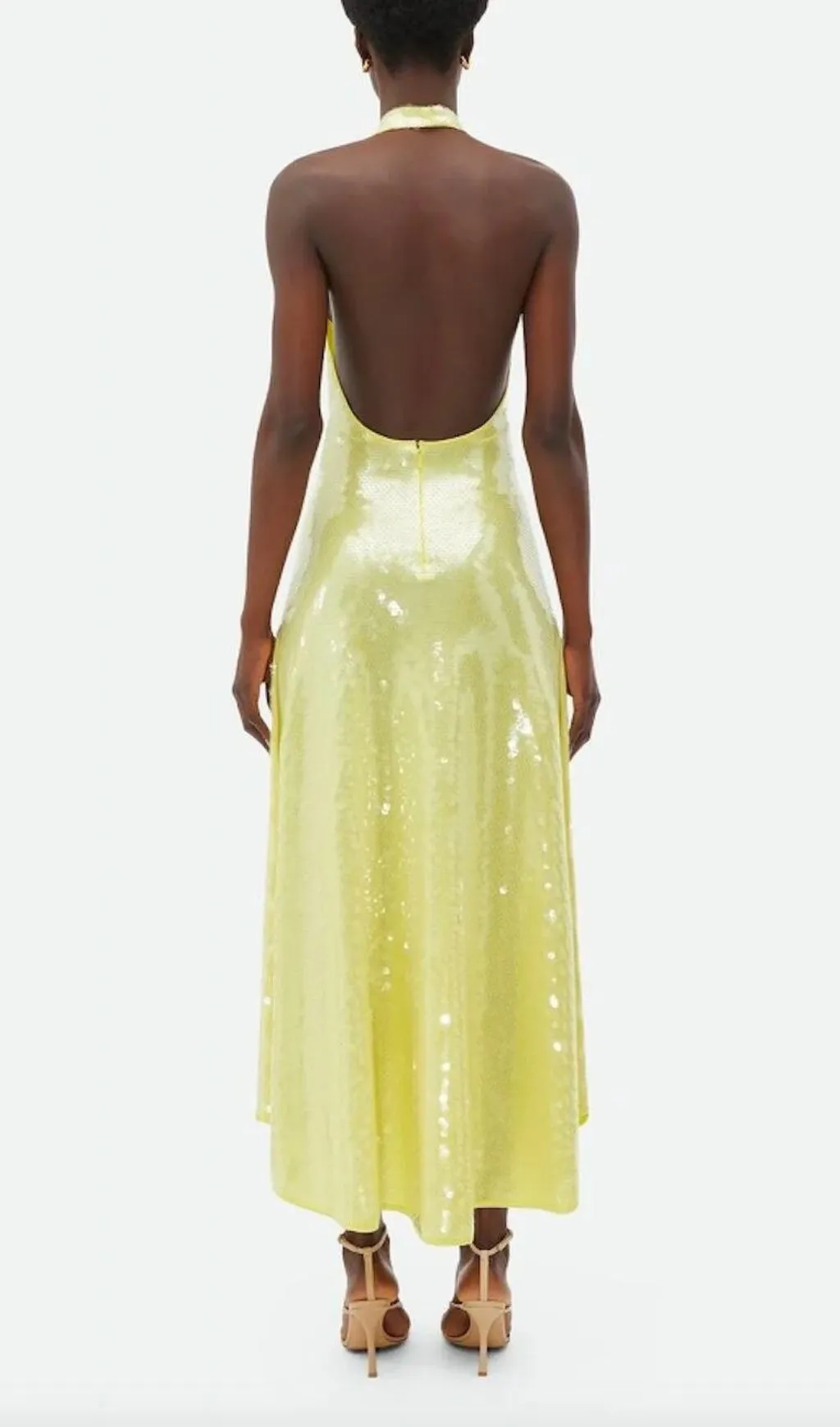 SEQUIN HALTER NECK A-LINE BACKLESS MIDI DRESS Gloria Lanvin