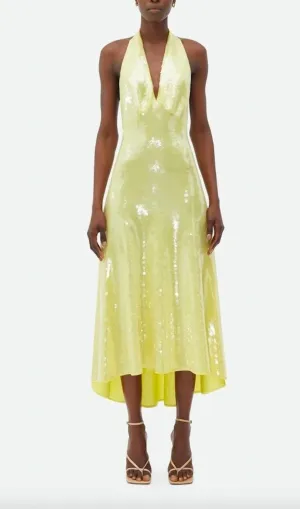 SEQUIN HALTER NECK A-LINE BACKLESS MIDI DRESS Gloria Lanvin