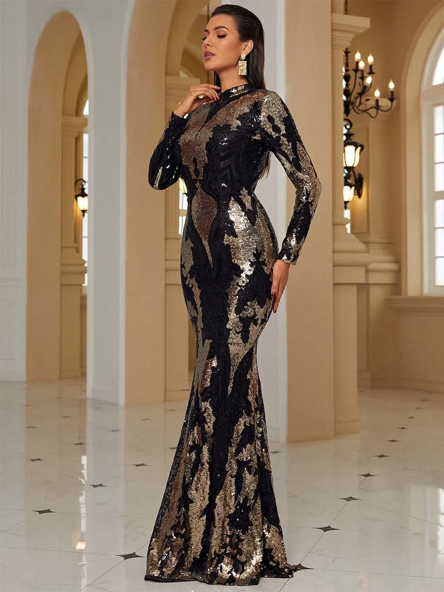 Sequin Long Sleeve bodycon Maxi Dress in black Gloria Lanvin