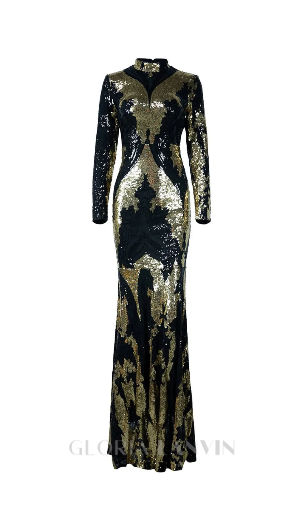 Sequin Long Sleeve bodycon Maxi Dress in black Gloria Lanvin