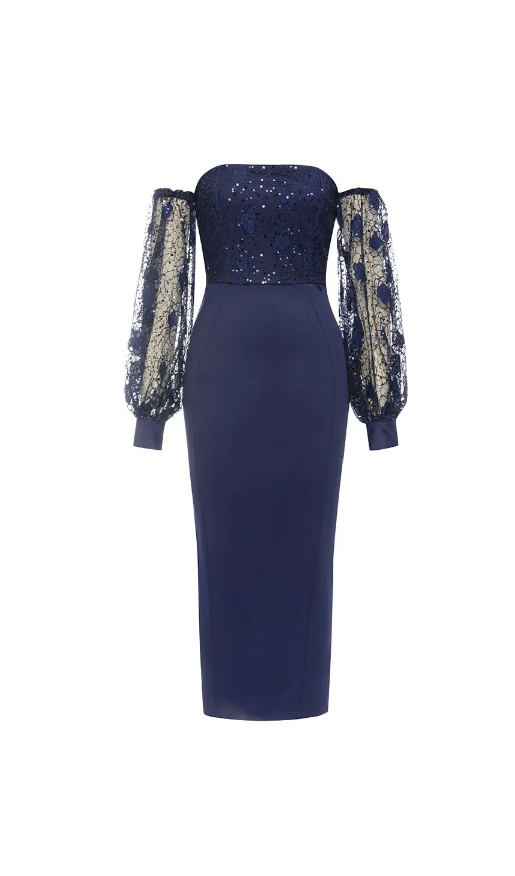 SEQUIN LONG SLEEVES MIDI DRESS NAVY BLUE Gloria Lanvin