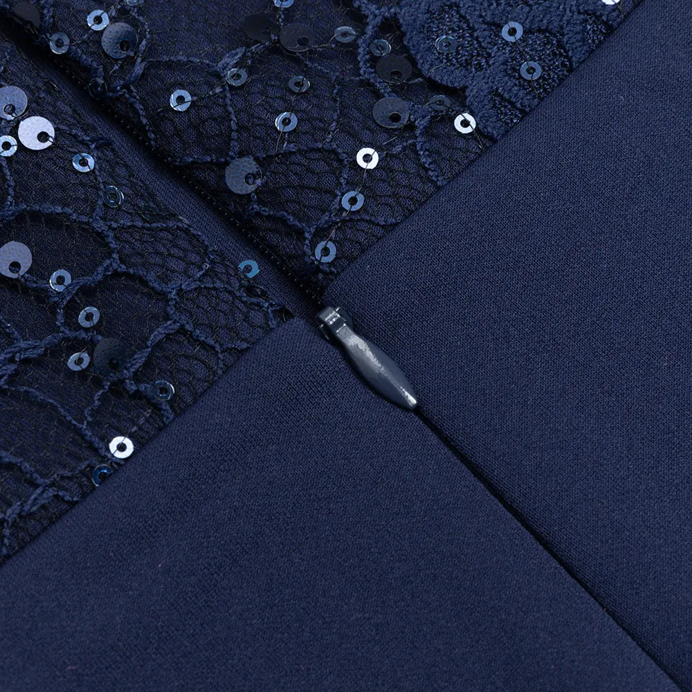 SEQUIN LONG SLEEVES MIDI DRESS NAVY BLUE Gloria Lanvin