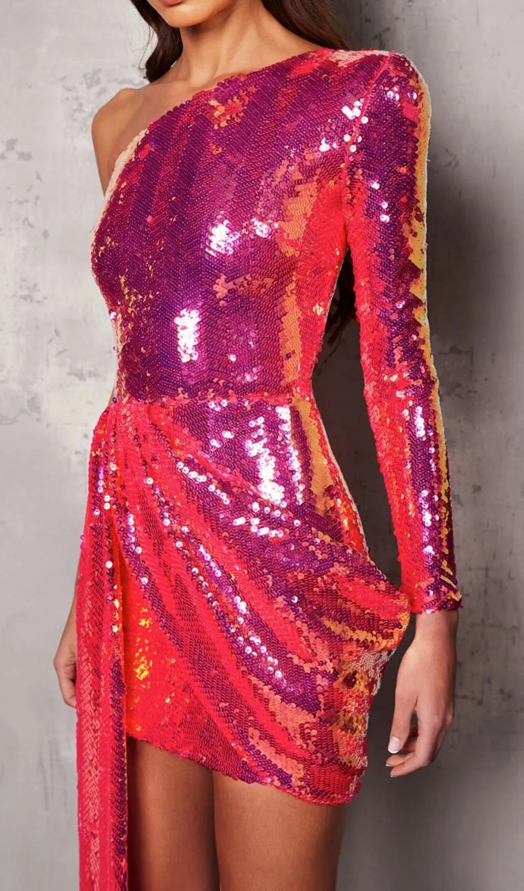 SEQUIN ONE SHOULDR MINI DRESS IN PINK Gloria Lanvin