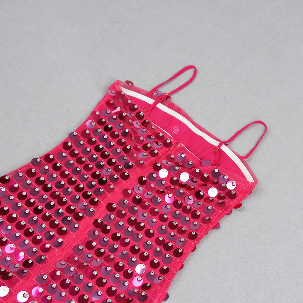 SEQUIN PHOENIX MIDI DRESS IN DARK PINK Gloria Lanvin