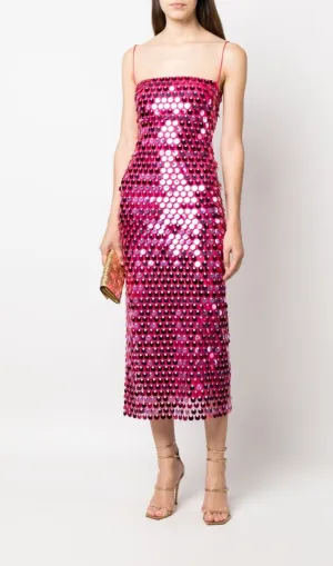 SEQUIN PHOENIX MIDI DRESS IN DARK PINK Gloria Lanvin