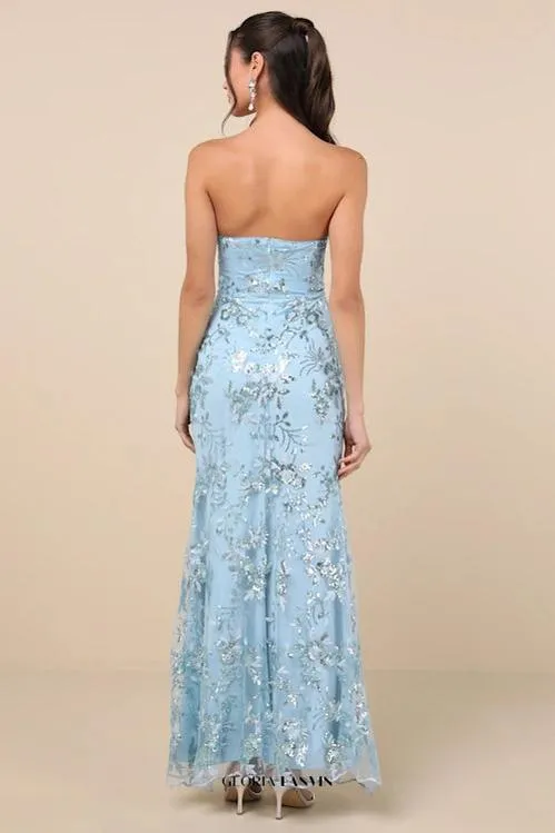 Sequin print Strapless Bustier Maxi Dress in blue Gloria Lanvin