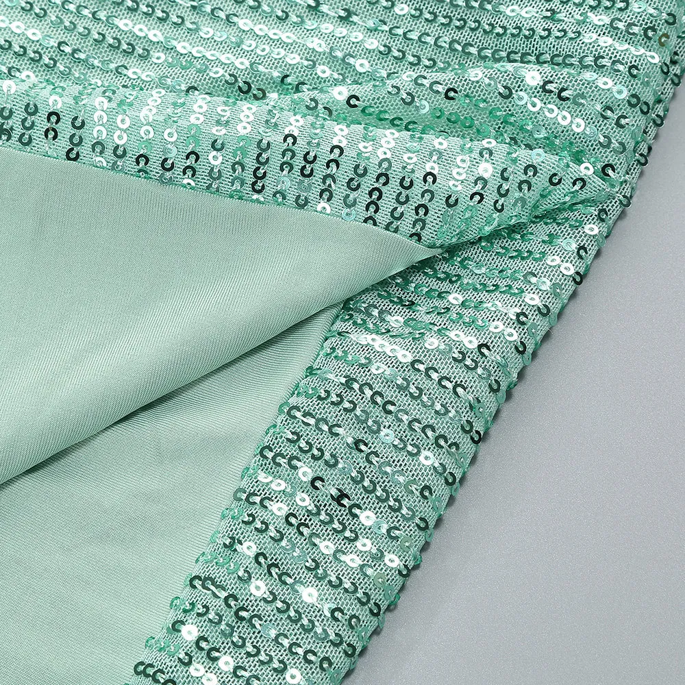 sequin ruched high slit maxi dress in green Gloria Lanvin