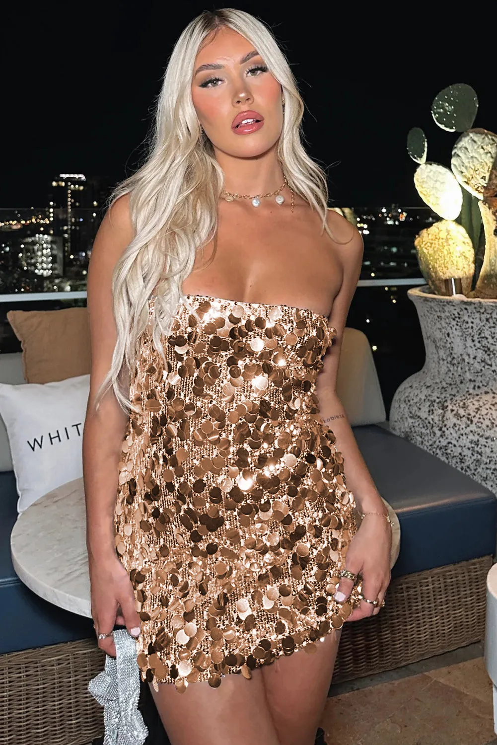 SEQUIN STRAPLESS BODYCON MINI DRESS Gloria Lanvin