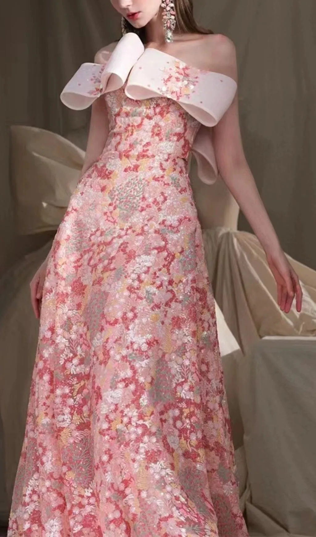 SEQUIN STRAPLESS FLORAL MAXI DRESS Gloria Lanvin