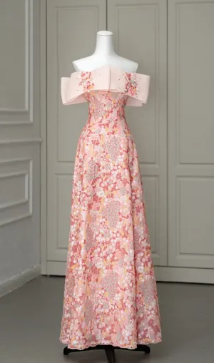 SEQUIN STRAPLESS FLORAL MAXI DRESS Gloria Lanvin