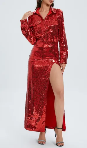 SEQUINED CHEST-HUGGING VEST AND HIP-HUGGING TWO-PIECE SET Gloria Lanvin