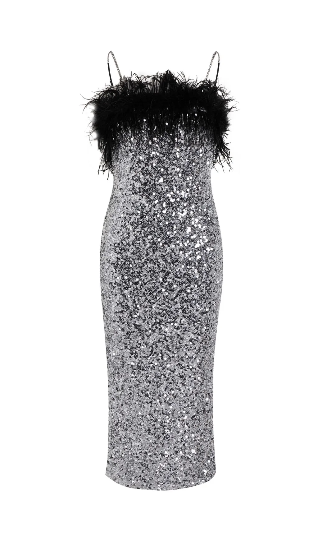 SEQUINED FEATHER SLIM SUSPENDER DRESS Gloria Lanvin