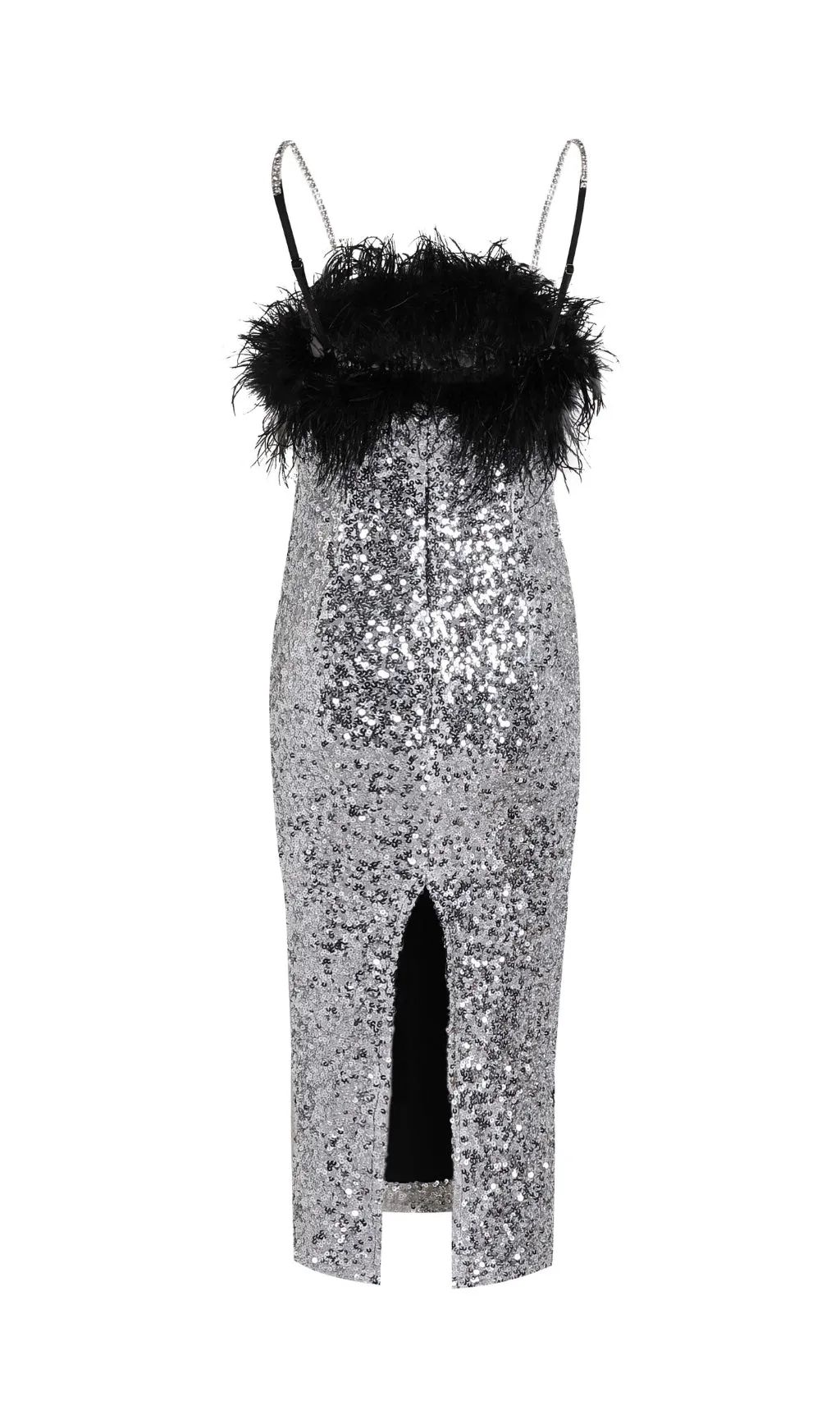 SEQUINED FEATHER SLIM SUSPENDER DRESS Gloria Lanvin