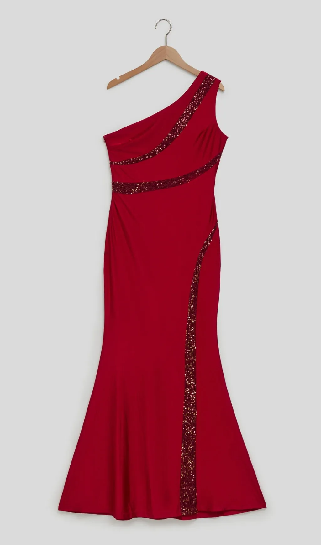 SEQUINNED FISHTAIL MIDI DRESS IN RED Gloria Lanvin