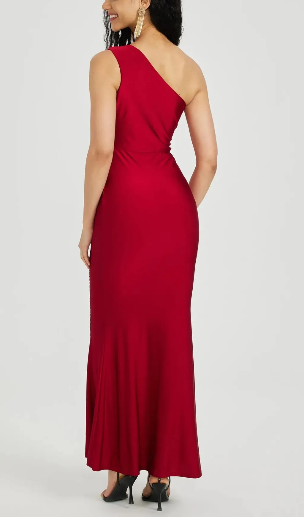 SEQUINNED FISHTAIL MIDI DRESS IN RED Gloria Lanvin
