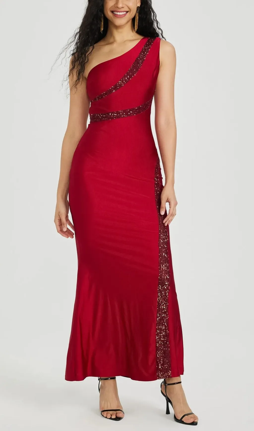 SEQUINNED FISHTAIL MIDI DRESS IN RED Gloria Lanvin