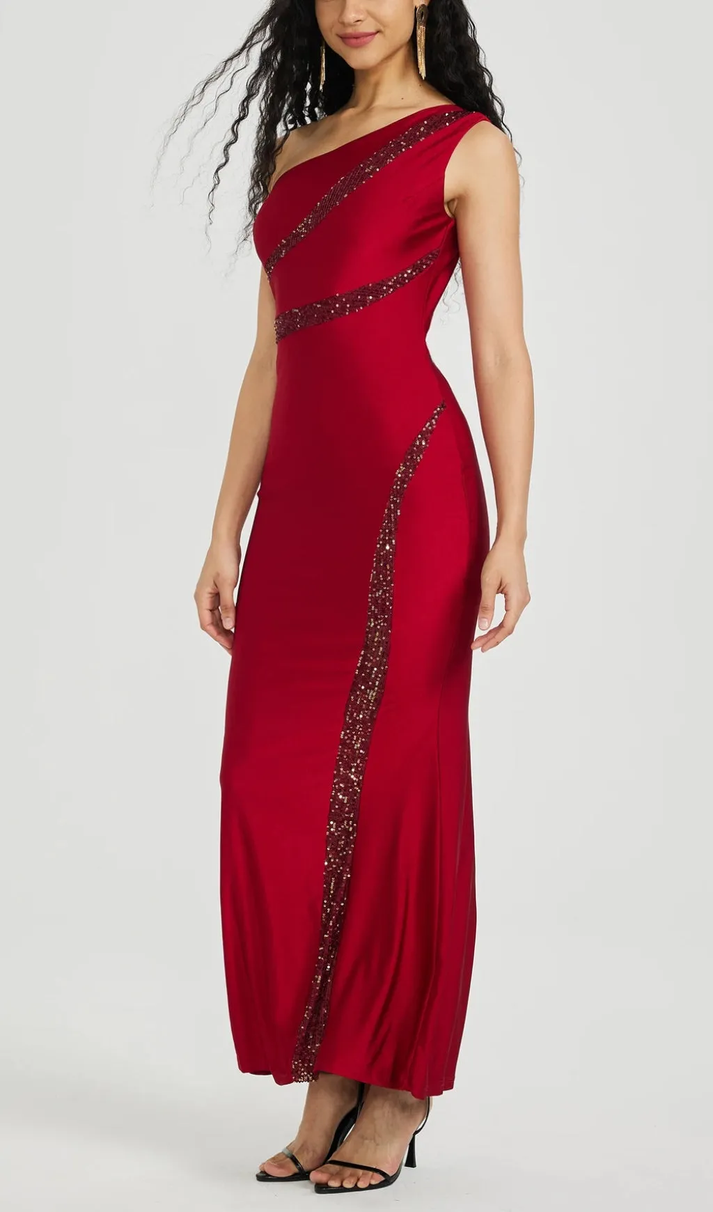 SEQUINNED FISHTAIL MIDI DRESS IN RED Gloria Lanvin