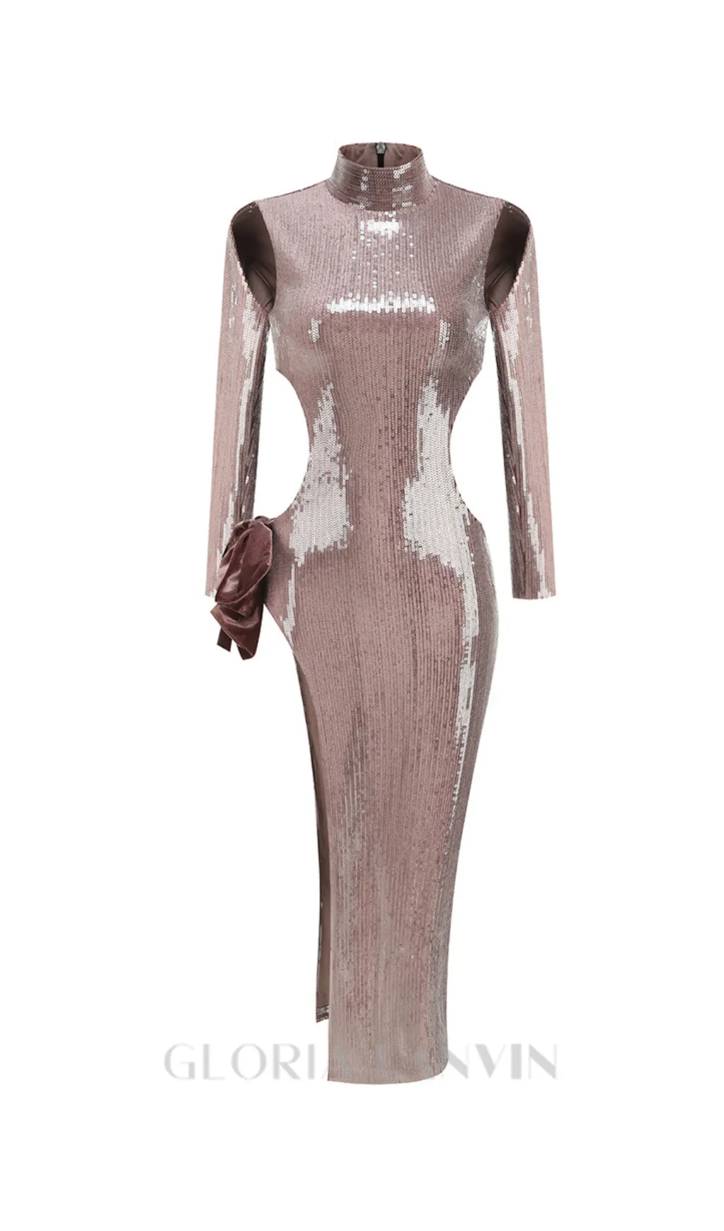 SETLLA BOW DETAIL SEQUIN MAXI DRESS IN BROWN Gloria Lanvin