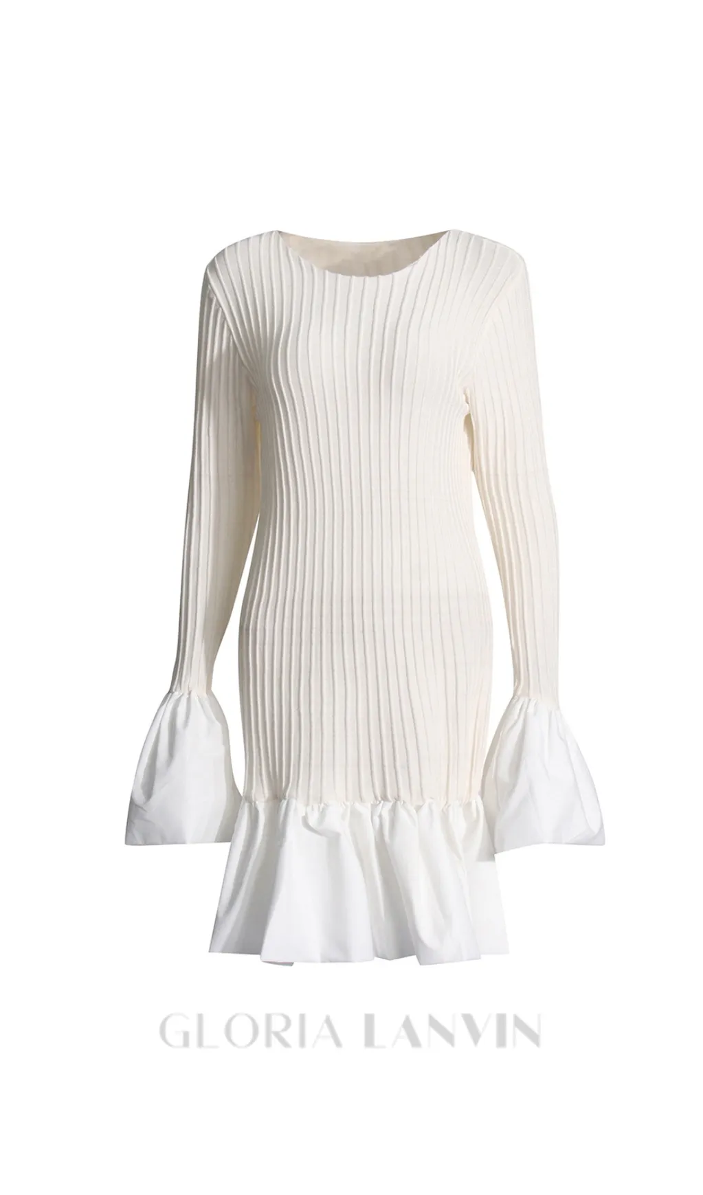 SETLLA WHITE FLUTE SLEEVED TAFFETA MINI DRESS Gloria Lanvin