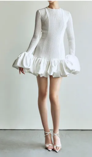 SETLLA WHITE FLUTE SLEEVED TAFFETA MINI DRESS Gloria Lanvin