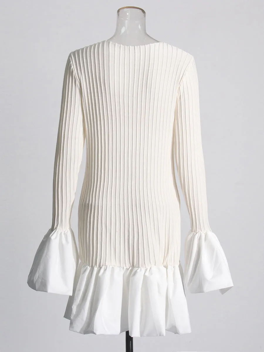 SETLLA WHITE FLUTE SLEEVED TAFFETA MINI DRESS Gloria Lanvin
