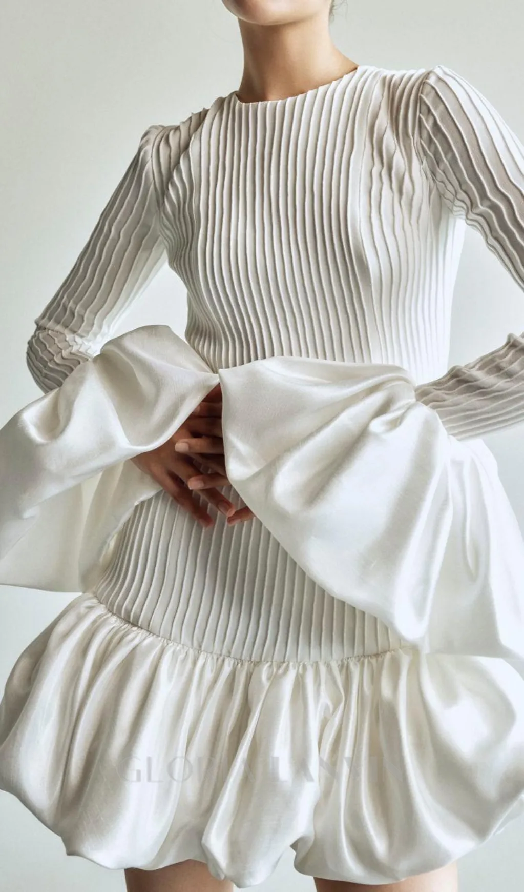SETLLA WHITE FLUTE SLEEVED TAFFETA MINI DRESS Gloria Lanvin