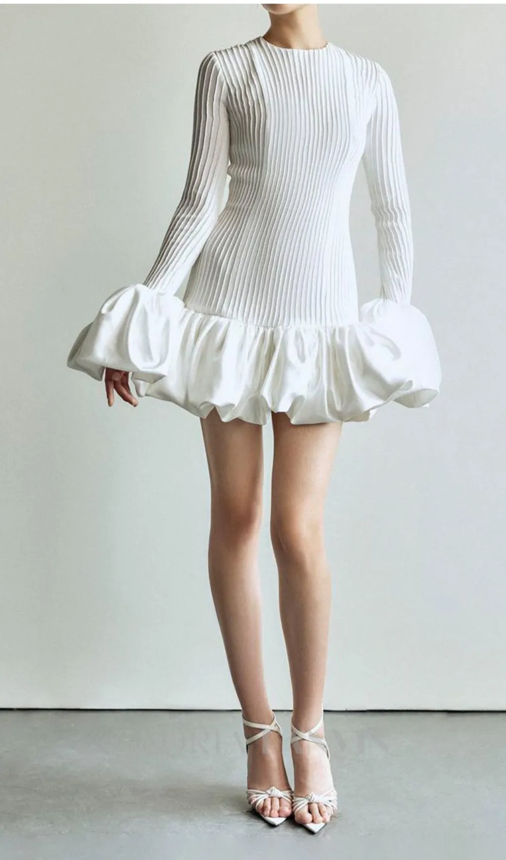 SETLLA WHITE FLUTE SLEEVED TAFFETA MINI DRESS Gloria Lanvin