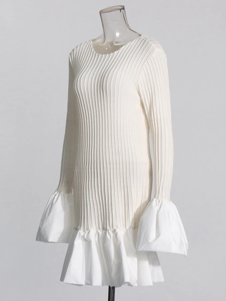 SETLLA WHITE FLUTE SLEEVED TAFFETA MINI DRESS Gloria Lanvin