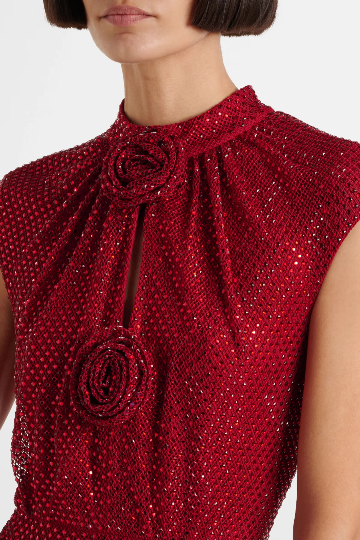 Sharrie Flower Rhinestone Embellished Fishnet Midi Dress Gloria Lanvin