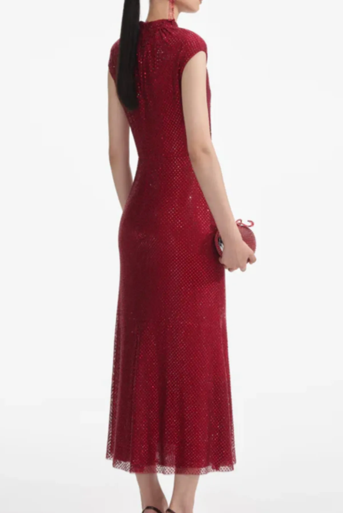 Sharrie Flower Rhinestone Embellished Fishnet Midi Dress Gloria Lanvin