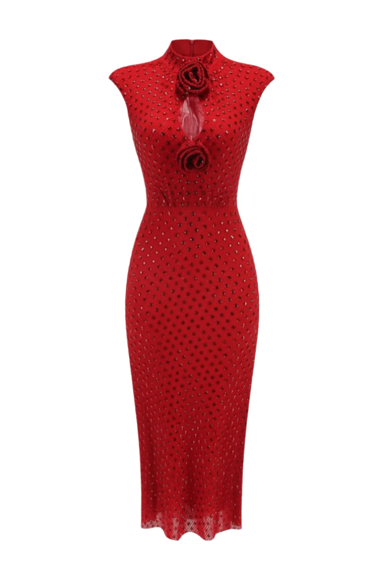 Sharrie Flower Rhinestone Embellished Fishnet Midi Dress Gloria Lanvin