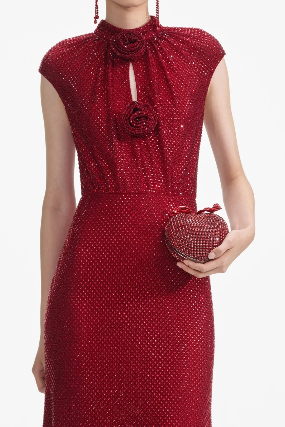Sharrie Flower Rhinestone Embellished Fishnet Midi Dress Gloria Lanvin