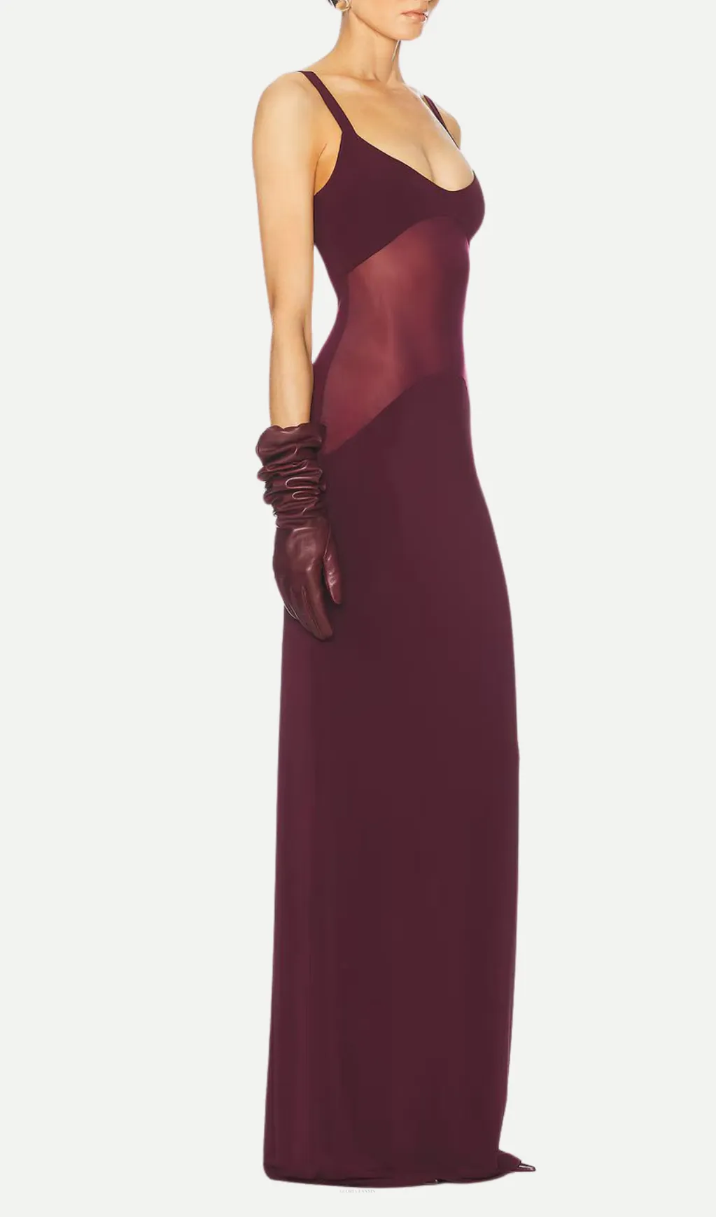 sheer knit curve maxi dress in merlot Gloria Lanvin