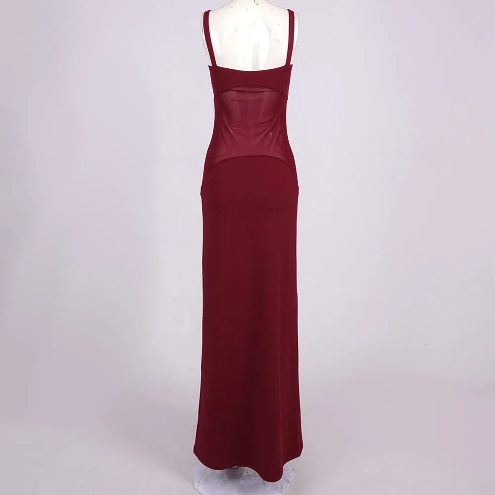 sheer knit curve maxi dress in merlot Gloria Lanvin