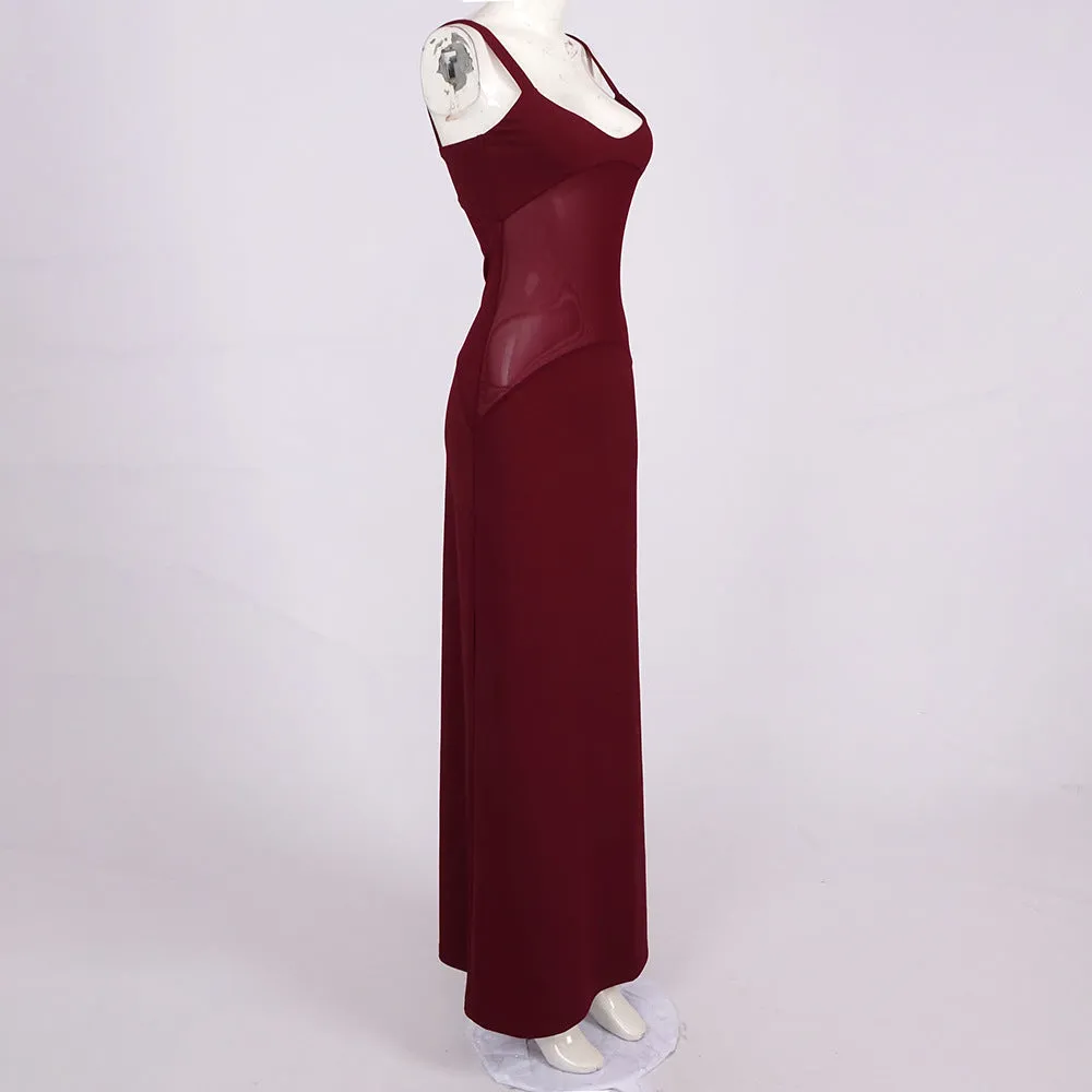 sheer knit curve maxi dress in merlot Gloria Lanvin
