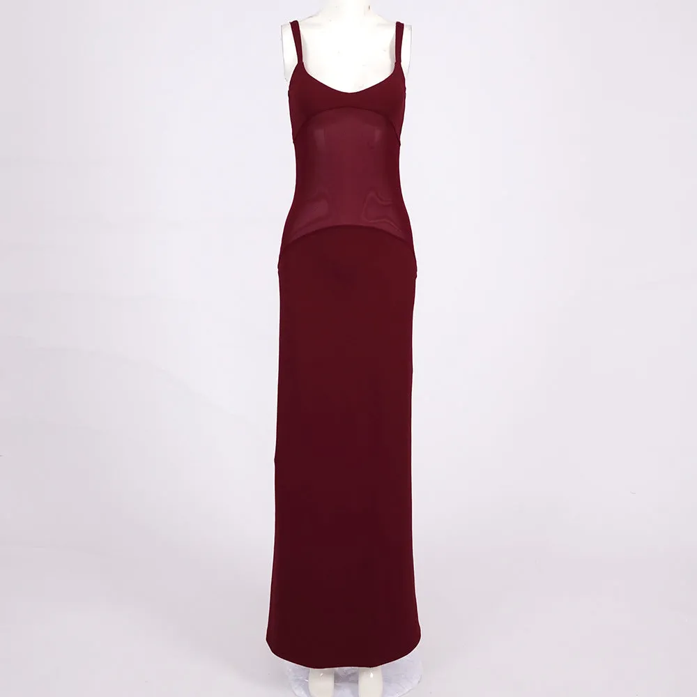 sheer knit curve maxi dress in merlot Gloria Lanvin