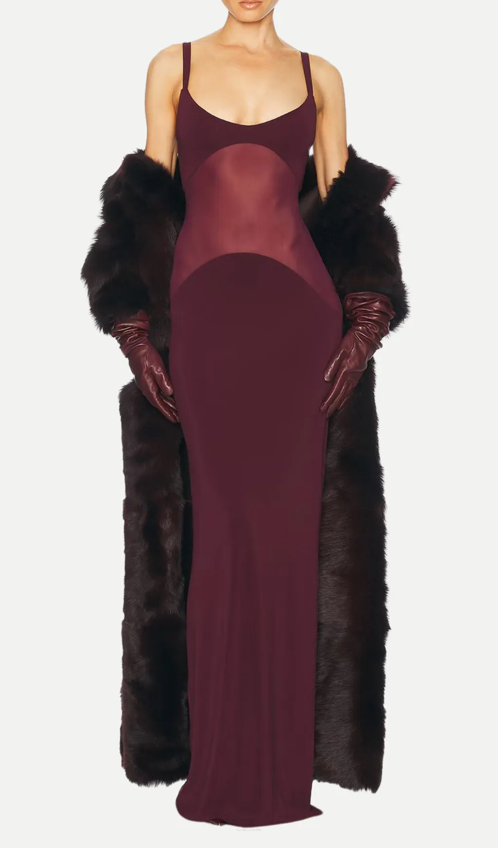 sheer knit curve maxi dress in merlot Gloria Lanvin
