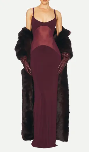 sheer knit curve maxi dress in merlot Gloria Lanvin